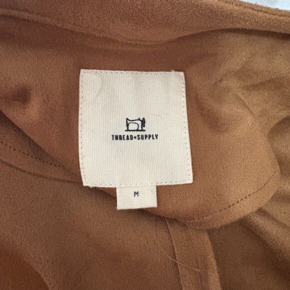 Thread‎ & Supply Malva Faux Suede Jacket Camel Tan Drawstring Waist Size Medium - Picture 4 of 5